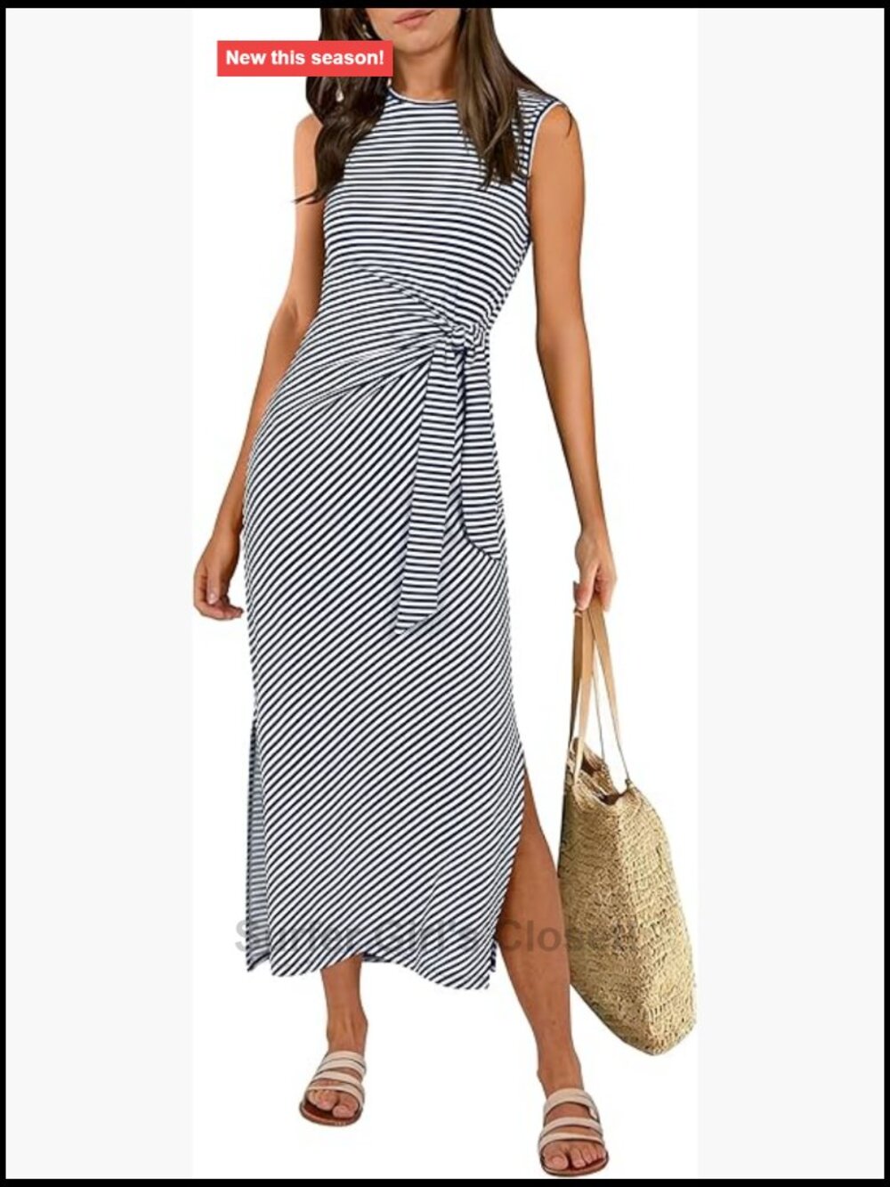 Women's Casual Maxi Dress Sleeveless Tie Waist Side Slit Summer Lounge